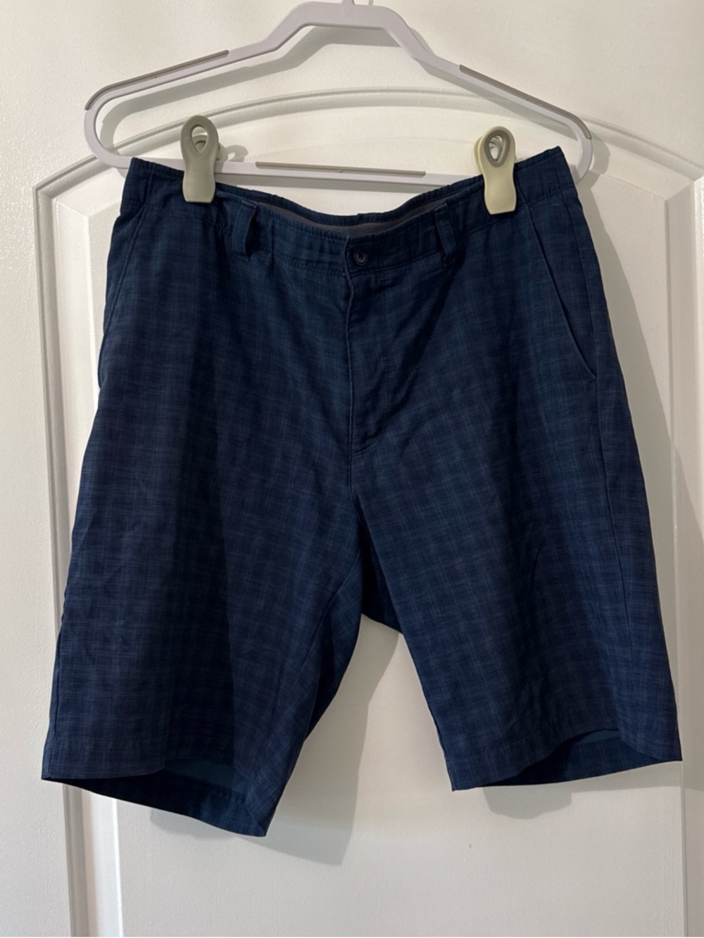 PGA Tour Men's Dark Navy Plaid Flat Front Shorts